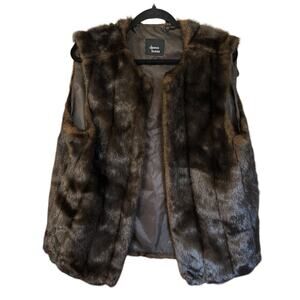Dennis Basso Women Open Front Faux Fur Vegan Vest Size
